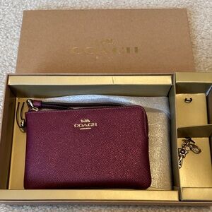 Coach Black Cherry Corner Zip Wristlet w/ Charm Set